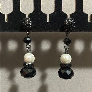 WHBM Dangling Earrings with Black Beads and Faux Pearls
